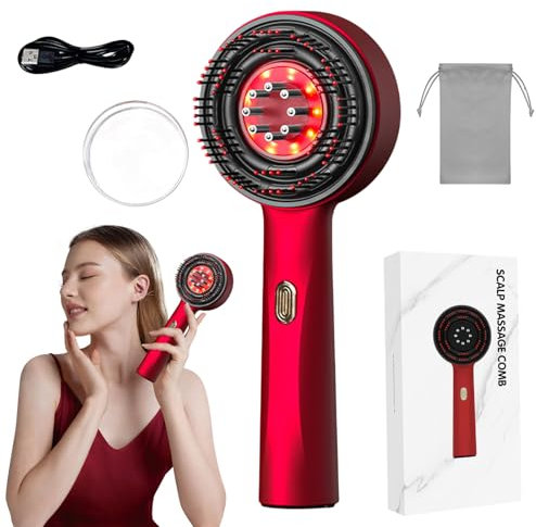 Masajeador de cabeza eléctrico, masajeador de cabeza eléctrico, araña, masaje de cabeza, 2 en 1, cepillo de masaje eléctrico con aplicador de aceite para el cabello, 360°, luz roja, 3 modos