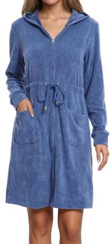 Zinnora Leichter Kurz Bademantel Damen Hausmantel Weiches Frottee Mit Kapuze Und Zipper S Marineblau Ideal für Sauna und Zuhause