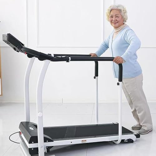 Walking Treadmill with Long Handrail for Balance, Recovery Fitness Walking Treadmill Collapsible with Full Length Handrails & Heart Rate Sensor, Recovery Fitness Exercise Machine,Black