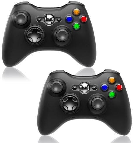 ADHJIE Xbox 360 Controller 2 Pack 2.4GHz Wireless Controller Compatible with Xbox 360/Xbox 360 Slim/PC with 3.5mm Audio Headphone Jack, Dual Vibration, Black