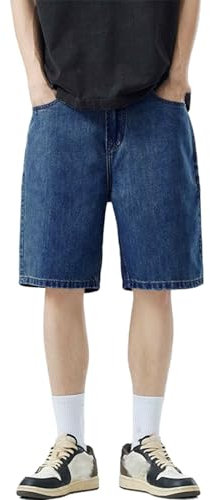 Generisch Baggy Jeans da uomo, pantaloni corti, gamba dritta, semplicità, vintage, lavati, salopette da uomo, pantaloni corti sottili, bermuda, pantaloni estivi per il tempo libero, pantaloni estivi