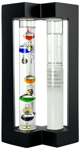 Lily's Home Desktop-Wetterstation, mit Galileo-Thermometer und Fitzroy Sturmglas-Wettervorhersage, 5 bunte Kugeln, Mattschwarz