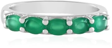 Cavill Grüner Onyx Silberring Damen – 5 brasilianische Ovalschliff Steine, 925 Silber, stilvoller Onyx Ring Silber 925, prong-gefasst, elegantes Design