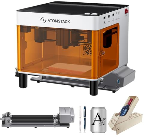 ATOMSTACK P1 Laser Engraving Machine 5W with R6 Roller, Enclosed Laser Cutter, Portable Laser Engraver, DIY Wood Metal Engraving Tool Suitable for Beginners