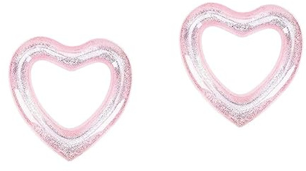 BESTonZON 2 Stück Glitzerndes Herzförmiges Schwimmring Aufblasbarer Herz Schwimmreifen aus PVC für Strand Pool und Sommerparty für Anfänger und Wasserspaß Roségold mit Glitzerpartikeln