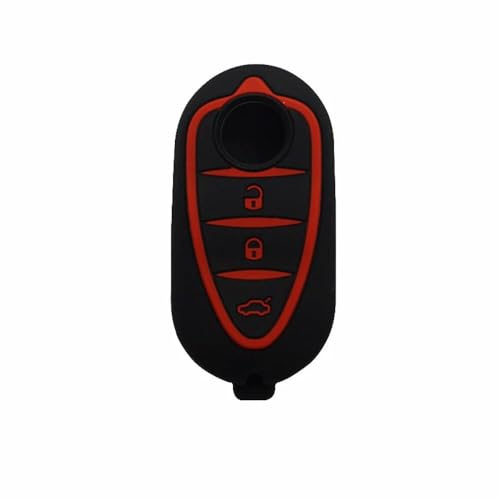 ODSMBK Schlüsselanhänger-Hülle Silikon Autoschlüssel-Etui Passt für alfa für Romeo 4C Mito Giulietta Myth 159 GTO GTA Schlüsselhalter-Taschen-Schutz-Black with redbutton