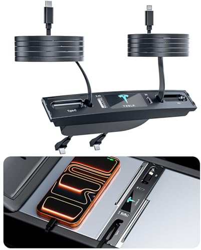 Hub USB pour Tesla Model 3 Model Y, étanche, charge rapide multi-ports pour accessoires Model Y/3 2021-2024, station d'accueil rétractable avec câbles intégrés, console centrale (ne convient pas au