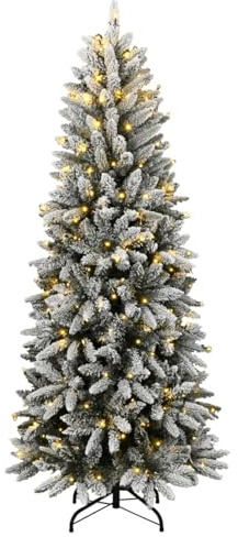 Gecheer Albero di Natale Artificiale, con 150 LED e Neve Fioccata, 120 cm, PVC, albero di Natale finto con luci a LED, per decorazioni natalizie
