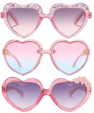 ASFWAGQ 3 Stück Kinder Sonnenbrille Herz Sonnenbrille Kinder für Jungen Mädchen Süß Modisch Herz Sonnenbrille Set Alter 3–8 Jahre