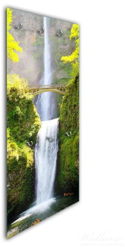 Wallario Wandgarderobe aus Glas in Größe 50 x 125 cm in Premium-Qualität, Motiv: Brücke über dem Wasserfall | 7 Kleiderhaken zum Aufhängen von Jacken