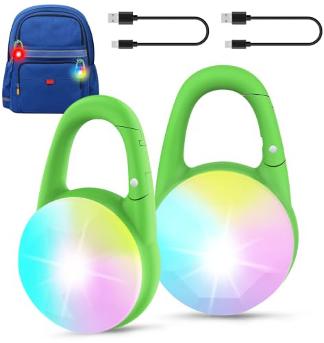 LED Blinklicht Schulranzen für Kinder & Hunde,Reflektoren Licht mit 3 Modi | USB Aufladbar & Wasserdicht, Mehr Farboptionen für Rucksack, Wandern & Laufen (2 Stück, Grün)