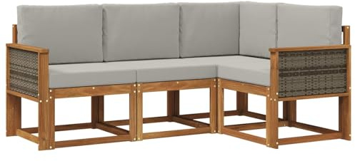 vidaXL Outdoor-Sofagarnitur 4 pcs Natürlich und Hellgrau Polyester, Garten, modernes Sofa für draußen, Elegante Lounge, strapazierfähige Möbel für Terrasse und Patio