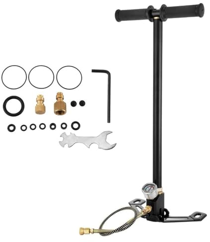 3 Stage Air Gun Stirrup Charger Hand Pump, 4500PSI High Pressure Stirrup Pump Hand Pump, Bicycle/Bike Floor Pump with Pressure Gauge, for PCP Cylinder Airgun, Scuba Tank, Cars, Road Mountain Bikes