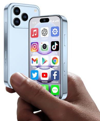 CoolBuBu Mini Phone 4G Unlocked, 3.8 Inch Mini Smartphone, Android 12, 2GB+16GB Storage,2000mAh, Dual Camera, GPS, Face ID, Small Pocket Mobile Phones for Kids & Adults - Blue