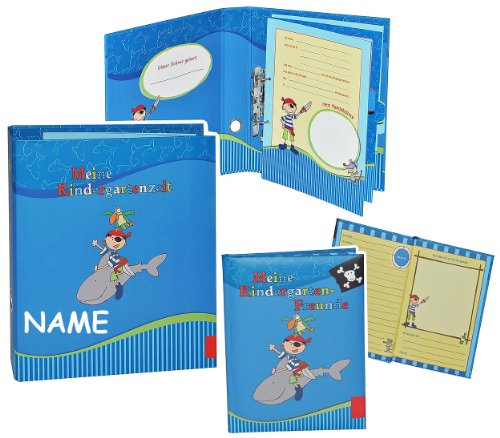 2 TLG. Set: Ringbuch/Sammelordner Meine Kindergartenzeit - incl. Namen - Album + Freundebuch - Kindergarten/Dokumente A4 - Pirat Freunde - Ordner als ..