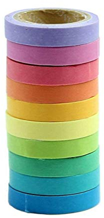 Qpower Rouleaux de Ruban washi pour Scrapbooking, Lot de 10, Multicolore