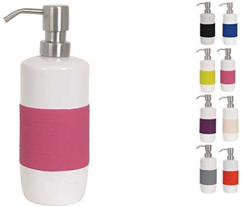 MSV Seifenspender Moorea Flüssigseifen-Spender Keramik, 7,5 x 7,5 x 21 cm - 400ml - Pink