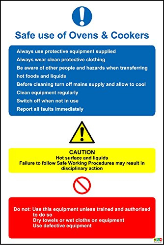 Safe USE of OVENS & COOKERS Sign - Self Adhesive Sticker 300mm x 200mm