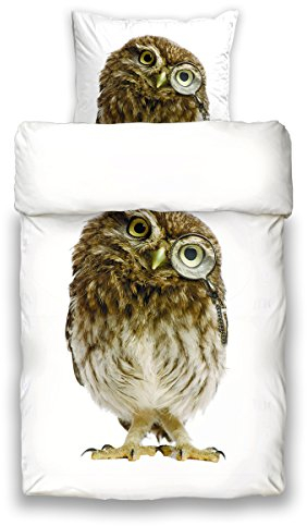 Schwanberg Bettwäsche Sherlock Eule Kiddies Softtouch Renforcé, Größe:135 cm x 200 cm