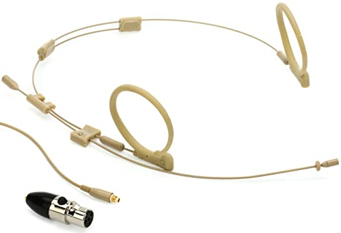 Que Audio QA22 BE Dual-Ear Omnidirectional Headworn Headset Microphone for Speaking or Singing - SHL Adapter for Shure Wireless Included + Windscreens, Clip and Case - Beige