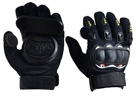 Acoser Longboard-Handschuhe zum Downhill und Gleiten, Skate-Handschuhe mit sechs Gleitscheiben, Schwarz