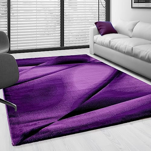 SIMPEX Teppich Wohnzimmer 200 x 290 cm Moderne Abstrakt Design Lila - Kurzflor Küchenteppich Extra Weich Pflegeleicht für Schlafzimmer Esszimmer Kinderzimmer - Waschbarer Wohnzimmerteppich