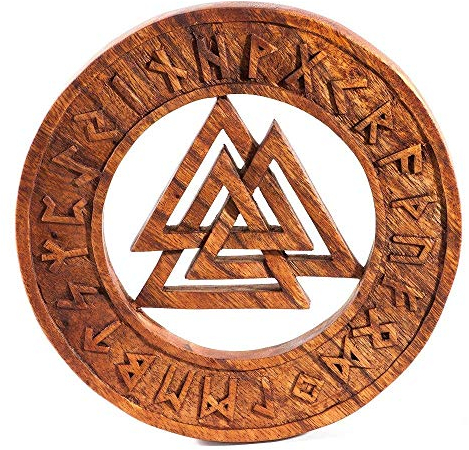 Wandbild Wandschmuck Valknut Wotansknoten mit Runen - aus Holz