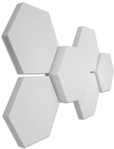 platino24 3D-Set Schallabsorber Hexagon aus Basotect G+, 6 Elemente 4x je Ø 300x30mm + 1x je Ø 300x50mm + 1x je Ø 300x70mm, Verbesserung der Raumakustik