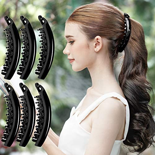 RC ROCHE 6 Stück Bananenspange Banana Clip Haarklammer Haarspange Pferdeschwanz Damen Bananenklammer Hochwertig Robust für Mehr Volumen, Groß Schwarz