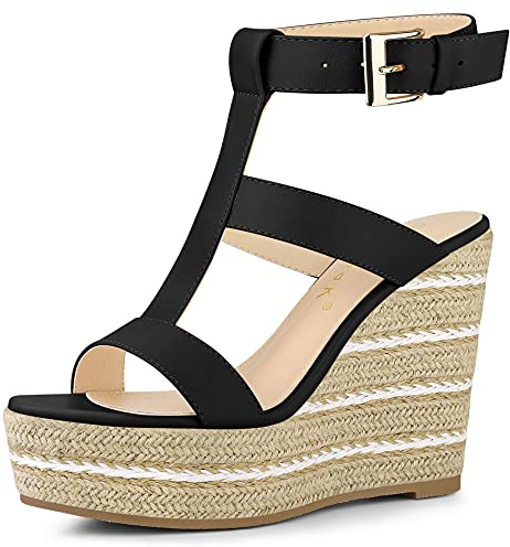 Allegra K Women PU Espadrille Strappy Platform Wedges Slingback Sandals | Open toe slingback design. Cushioned insole for comfort. Perfect for parties and dates. Adjustable ankle buckle.