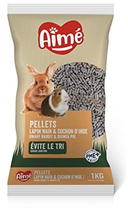 Aimé - Granulés Lapin Nain et Cochon d'Inde 1kg - Repas Complet - Apports Nutritionnels Garantis avec des Granulés Savoureux à Texture Croquante