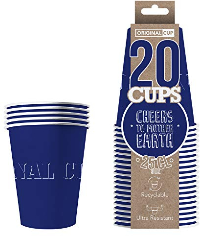 Pack de x20 Original Blue Cups Officiels | Gobelets Américains 25cl Bleus en Carton | Beer Pong Qualité Premium | Verres Recyclables Ultra Résistants | Jeu à Boire | House Party | OriginalCup®
