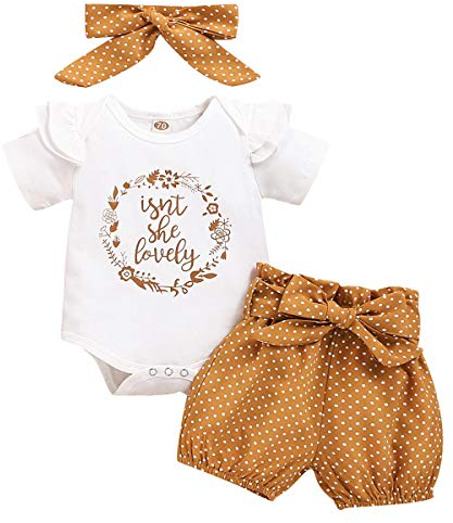 Baby Mädchen Sommer Outfit Kleinkinder Kurzarm Rüschen Body Strampler Shirt + Blumen Drucken Shorts Kurze Hose + Stirnband 3tlg Prinzessin Geburtstag Party Kleidung Freizeit Bekleidungsset Weiß 0-3M