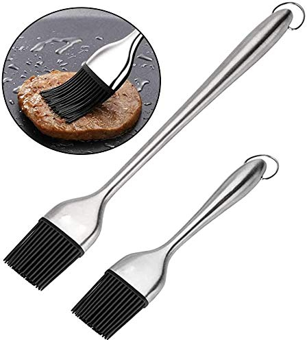 Voarge Barbecue Silikonbürste, 2er Set aus Silikon und Edelstahl, verwendbar als Grillbürste, Grillbürste, Backpinsel oder Bratpinse, Öl Pinsel zum Backen Grillen BBQ