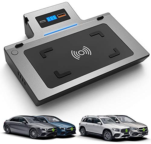 Upgrade Kabelloses Ladegerät Auto für Mercedes-Benz A-Class GLA GLB 2019 2020 2021 Center Console-Zubehörfeld, 15W Qi Wireless Schnell-ladegerät mit QC3.0 USB und 18W PD für iPhone Samsung