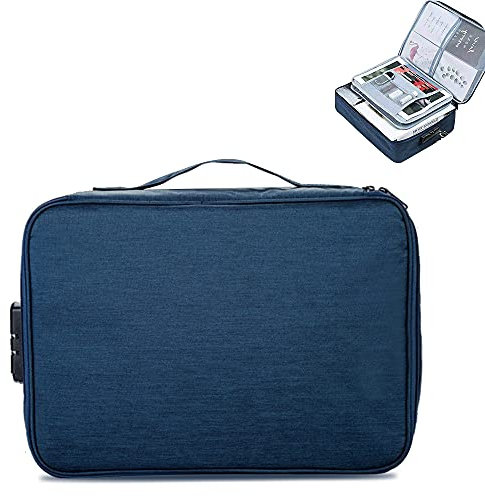 Safe Document Bag with Lock, Multi-Layer File Storage Box, Document Organizer Bag for Home Office Travel,Portable Storage Bag For Ipad,Cash,Jewelry,Passport,Certificates(Navy)