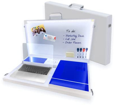 Worky Bureau de poste de travail portable 15 en 1 avec rangement intégré, 8,9 cm P x 66 cm l x 41,9 cm H, 6,4 kg, blanc