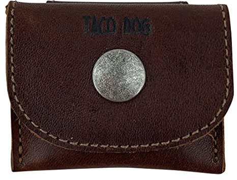 Taco Dog, Dog Tag Schalldämpfer handgefertigt aus 100% Vollnarbenleder – strapazierfähige Tasche mit Knopfverschluss, die am Halsband befestigt wird – Bewahren Sie HaustierIDTags für keine