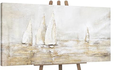 YS-Art Abstrakt Acrylbild auf Leinwand Sonnenblendung Segelboote im Meer