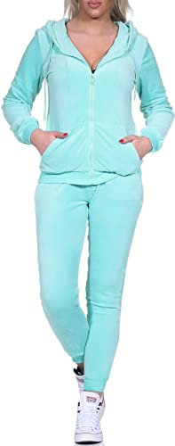 Jela London Damen Nicki Hausanzug Jogginganzug Velour Samt Jogging Freizeit Hose Kapuzen Jacke, Wassermelone Hell Grün, 34-36 (S)