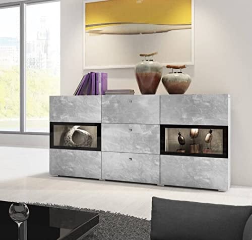 Arthauss Sideboard Cabinet Baros 26 in Concrete Grey - Elegant Sideboard Furniture for Dining Room and Living Room, UKs Best Oak Sideboard Cabinet with Plenty of Storage, Ideal for Home Décor