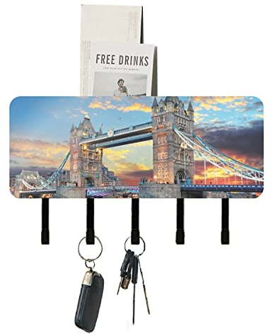 Tower Bridge London Schlüsselhalter für die Wand, dekorativer Brief-Organizer, Wandmontage, mit 5 Haken, Montagematerial, Schlüsselbrett für Eingangsbereich, Flur, Garage