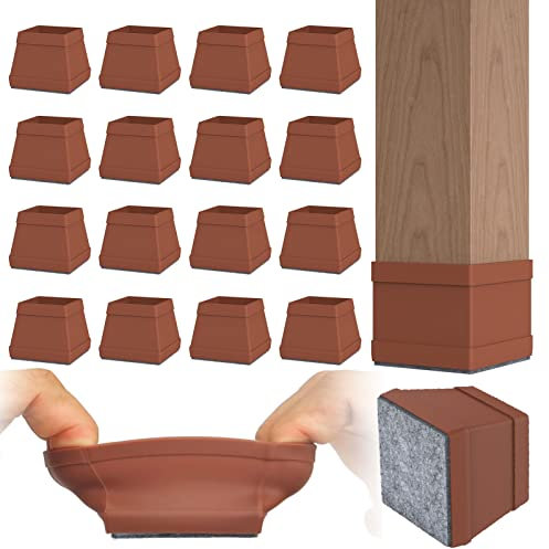 16pcs Square Silicone Chair Leg Floor Protectors. (Brown Large 1.5Inch)