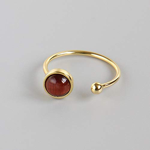 ASDFY Natürlicher Roter Tigerauge-Steinring Kristall, Rund, Goldfarbe, Verstellbarer Damen-Ring Mit Offenem Stein, Reiki-Balance, Knöchel, Finger, Ringe, Ewigkeitsring Für Frauen, Mädchen, Männer