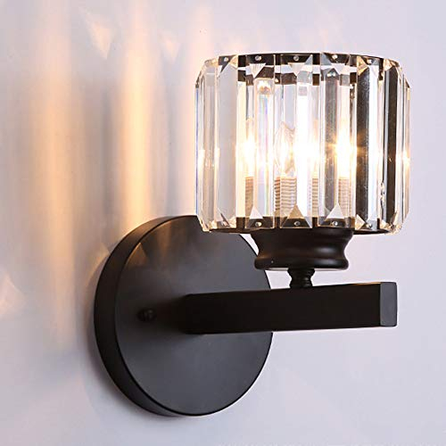 Moderne Kristallleuchten Kristallwandleuchte Dekorative Nachttischlampe Wandbeleuchtung k9 Kristalllicht Wandleuchte Home Lighting Glaslampenschirm für Wohnzimmer Korridor Lampe E27 (Schwarz)