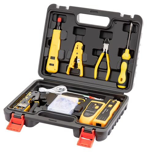 Gaobige Netzwerk-Werkzeug-Set, RJ45 Crimpwerkzeug-Set, Durchlauf-Crimper Cat6, Cat5, Cat5e, Crimpzange, Draht-Tracker, 110/88 Punchdown-Werkzeug, Abisolierzange, Cutter, Cat6 Durchgangs-Anschlüsse