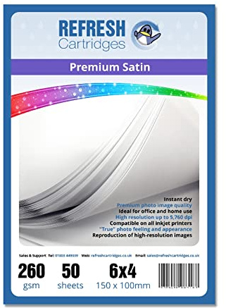 Refresh Cartridges Satin Resin Coated 6x4 (150x100mm) Professional Inkjet Photo Paper 260gsm - 50 Sheets