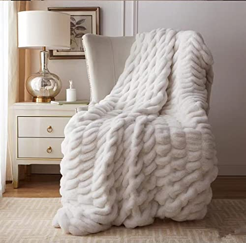Fouriding Kunstpelz Fleece Decke - Winter Weiche Warme Blase für Bett Sofa Casual Bettdecke (Beige, 100×150CM)