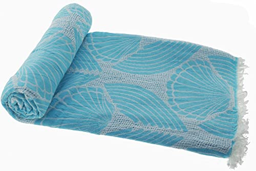 Stefano Ferrante Muschel Hamamtuch Saunatuch Pestemal Fouta Strandtuch Badetuch Handtuch Baumwolle Backpacker 100x180 cm (Türkis)