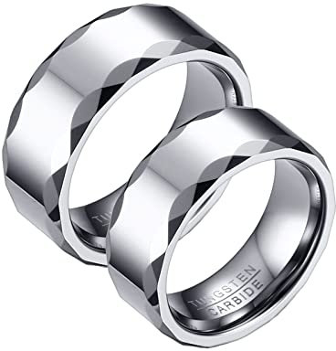 Whoiy Trauringe 8mm Breit, Ringe FüR Paare Wolframcarbid 2 Stück Silberring Facettenreicher Rand für Ehefrau Ehemann